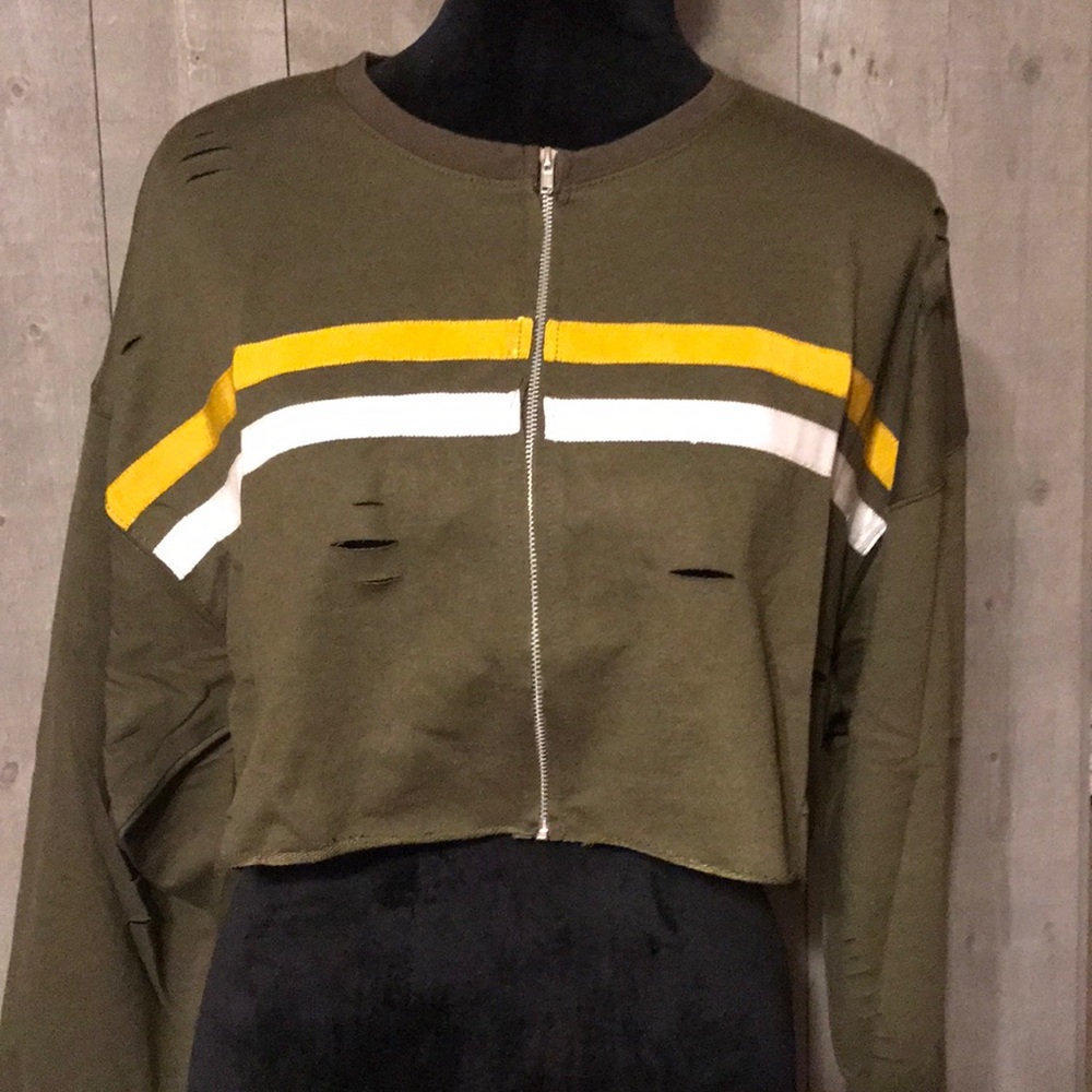 Olive Distressed Zip-Up